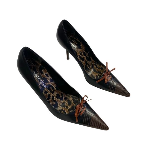 Dolce & Gabbana Pointed Toe Leather Pumps w Corset Detailing - Picture 2 of 7